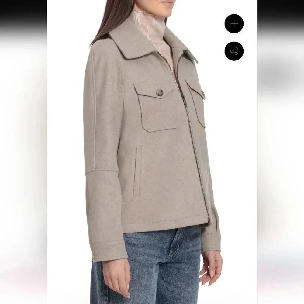 Avec Les Filles Women's zip front aviator jacket oatmeal size Medium New - Picture 3 of 9